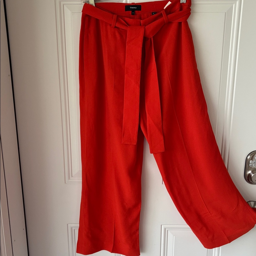 Theory Orange Wide-Leg Tie Waist Pants